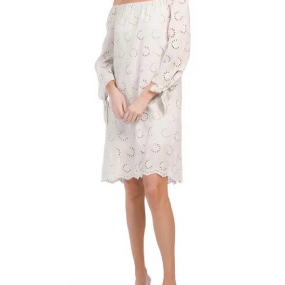 Dresses & Skirts - Valentina Naldi Beige Eyelet Off the Shoulder Dress - Size M